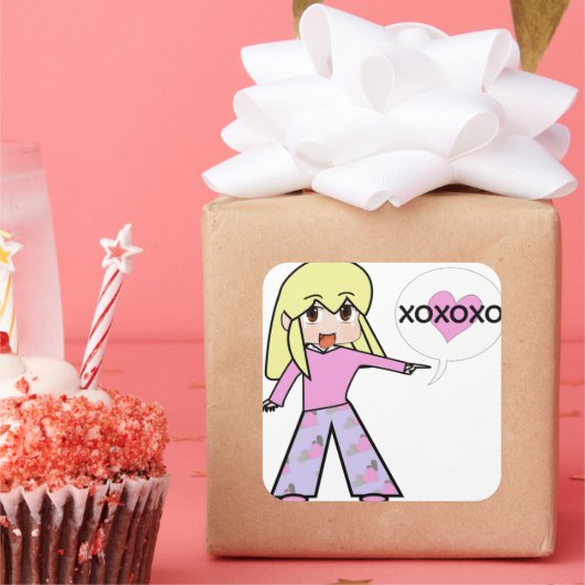 チビ(小さくかわいく書いた感じ)バレンタイン スクエアシール (パーティー)