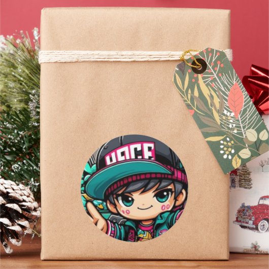 チビ（小さくかわいく書いた感じ）パワー：かわいいアニメステッカー ラウンドシール (クリスマス)