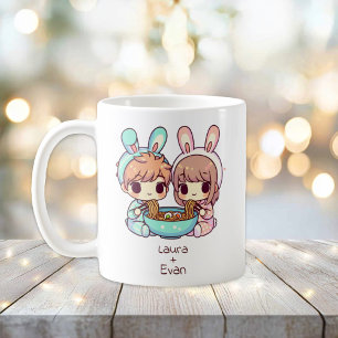 チビ(小さくかわいく書いた感じ)パーソナライズされたスタイルカップル コーヒーマグカップ