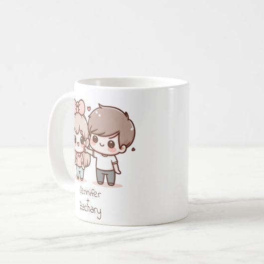 チビ(小さくかわいく書いた感じ)パーソナライズされたスタイル浮動夫婦 コーヒーマグカップ (正面左)