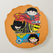 チビ(小さくかわいく書いた感じ)・ヒーローが行動に出る準備! ラウンドクッション (裏面)