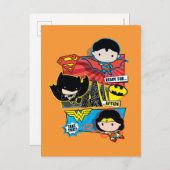 チビ(小さくかわいく書いた感じ)ヒーローが行動に出る! ポストカード (正面/裏面)