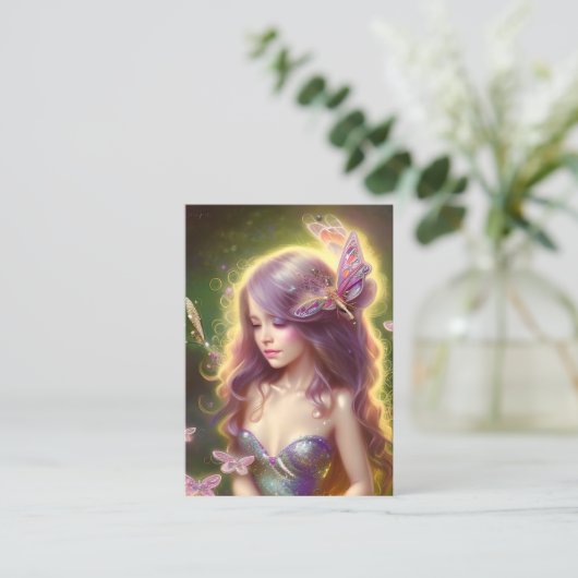 チビ(小さくかわいく書いた感じ)フェアリー素晴らしガール長髪 名刺 (スタンド正面)