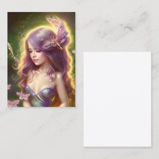 チビ（小さくかわいく書いた感じ）フェアリー素晴らしガール長髪 名刺 (正面/裏面)