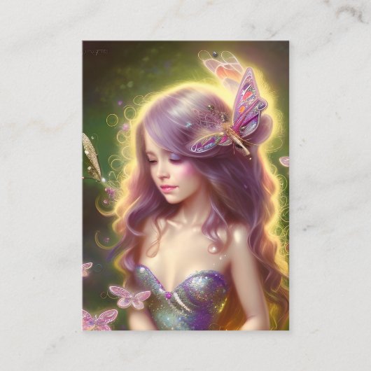 チビ（小さくかわいく書いた感じ）フェアリー素晴らしガール長髪 名刺 (正面)