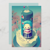 チビ(小さくかわいく書いた感じ)フェイリーおばあちゃんお誕生日ケーキグリーンレッドフラワー シーズンカード (正面/裏面)