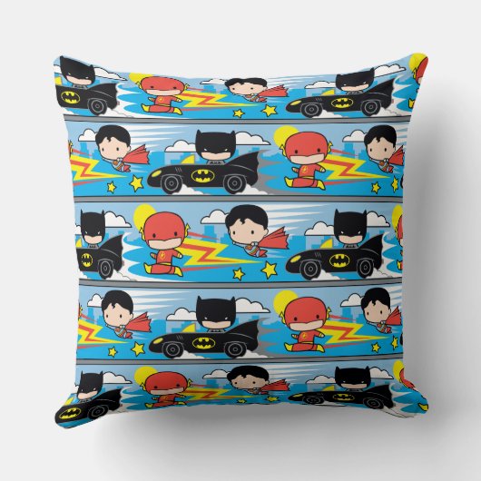 チビ(小さくかわいく書いた感じ)フラッすごいシュ、マン、バットマンの競走パターン クッション (裏面)