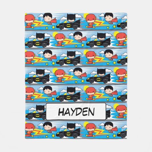 チビ(小さくかわいく書いた感じ)フラッシュすごい、マン、バットマンレーシングパターン フリースブランケット (正面)