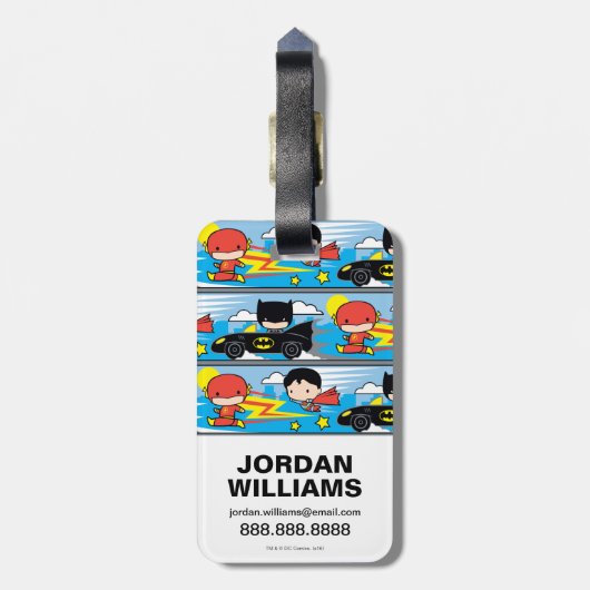 チビ(小さくかわいく書いた感じ)フラッシュすごい、マン、バットマンレーシングパターン ラゲッジタグ (裏面縦)