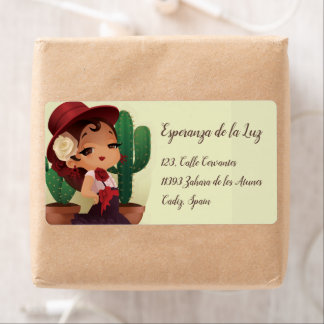 チビ（小さくかわいく書いた感じ）フラメンコスペインのハットとキャットイン ラベル