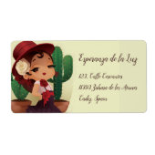 チビ(小さくかわいく書いた感じ)フラメンコスペインのハットとキャットイン ラベル (正面)