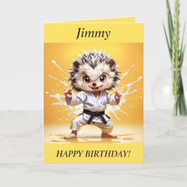 チビ(小さくかわいく書いた感じ)ヘッジホッグを行う空手誕生日カード シーズンカード