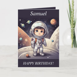 チビ(小さくかわいく書いた感じ)ボーイ宇宙飛行士宇宙誕生日カード シーズンカード