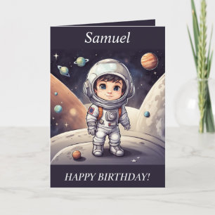チビ（小さくかわいく書いた感じ）ボーイ宇宙飛行士宇宙誕生日カード シーズンカード