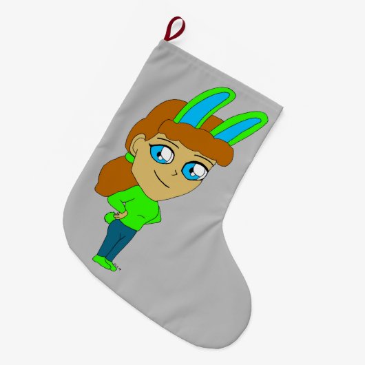 チビ（小さくかわいく書いた感じ） ラージクリスマスストッキング (正面 (吊り時))