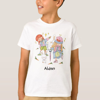 チビ(小さくかわいく書いた感じ)(名前タグが変更可能なBunnies付き) Tシャツ