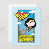 チビ(小さくかわいく書いた感じ)女疑問に思性 – 真実を教えてバレンタイン シーズンポストカード (正面/裏面)