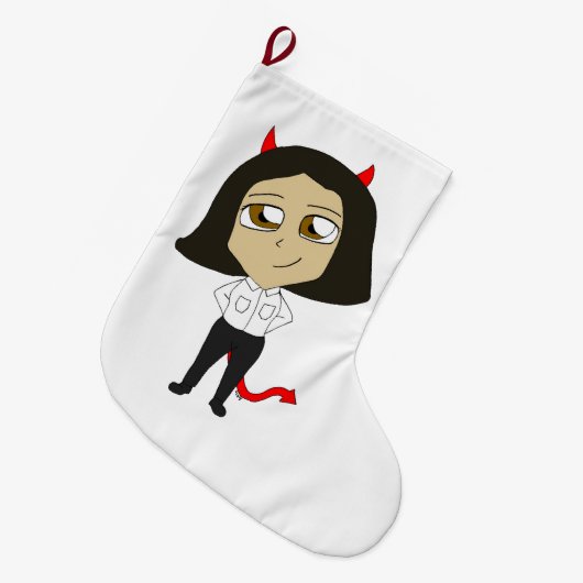 チビ（小さくかわいく書いた感じ）女 ラージクリスマスストッキング (正面 (吊り時))