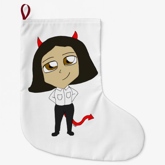 チビ（小さくかわいく書いた感じ）女 ラージクリスマスストッキング (正面)