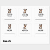 チビ（小さくかわいく書いた感じ）子犬の蔵書票とメッセージ スクエアシール (シート)