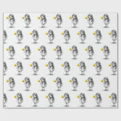 チビ（小さくかわいく書いた感じ）小さな女の子と黄色い花 ラッピングペーパー (フラット)