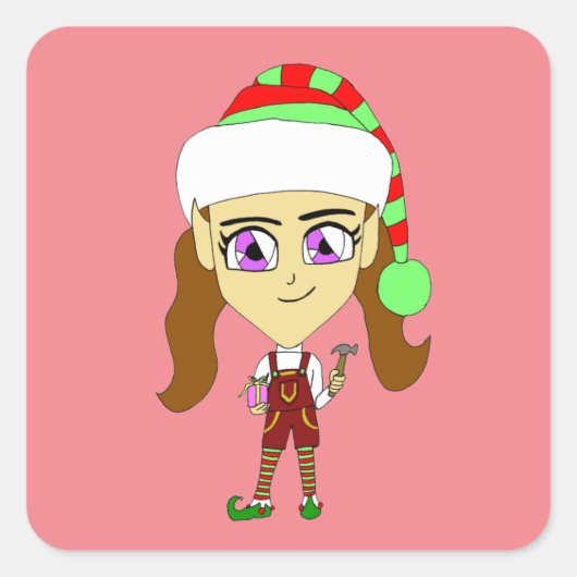 チビ（小さくかわいく書いた感じ）小妖精や小人 スクエアシール (正面)