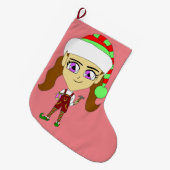 チビ（小さくかわいく書いた感じ）小妖精や小人 ラージクリスマスストッキング (正面 (吊り時))
