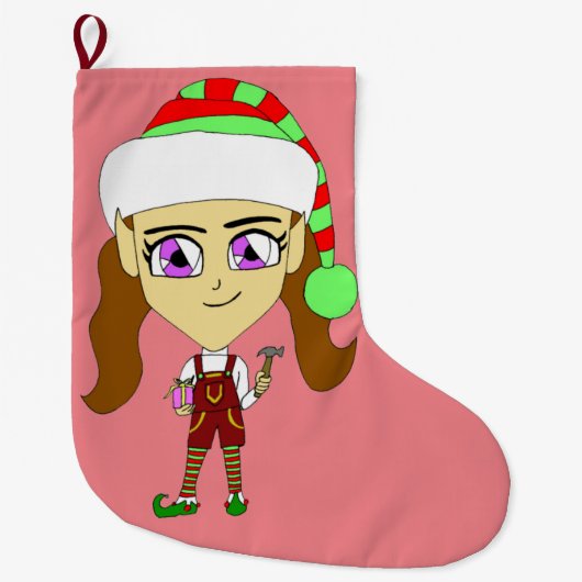 チビ（小さくかわいく書いた感じ）小妖精や小人 ラージクリスマスストッキング (正面)