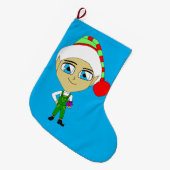 チビ（小さくかわいく書いた感じ）小妖精や小人 ラージクリスマスストッキング (正面 (吊り時))