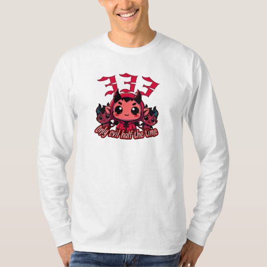 チビ(小さくかわいく書いた感じ)悪魔 – 333唯一の悪の半分の時間 Tシャツ (正面)