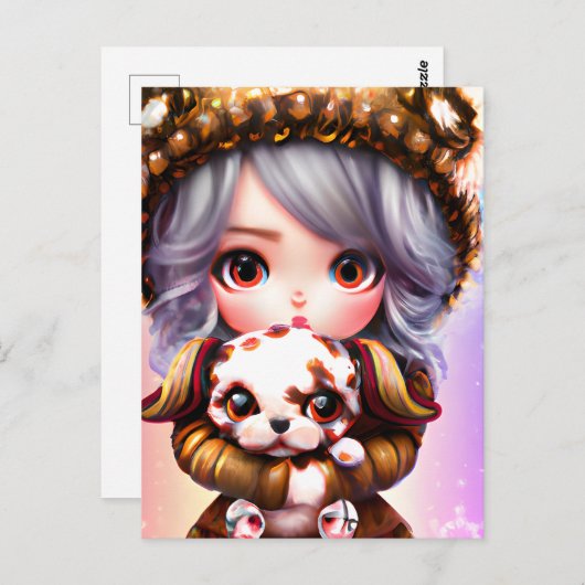 チビ（小さくかわいく書いた感じ）愛らしい小さな女の子冬の服 ポストカード (正面/裏面)