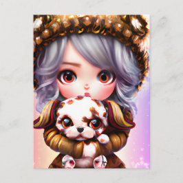 チビ（小さくかわいく書いた感じ）愛らしい小さな女の子冬の服 ポストカード