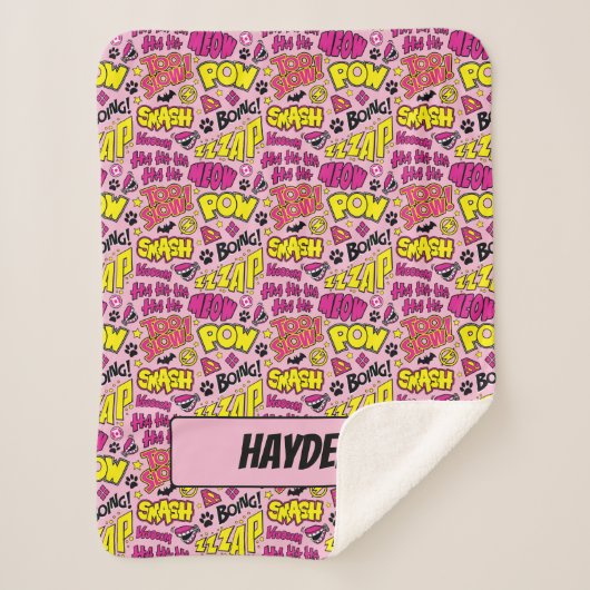 チビ（小さくかわいく書いた感じ）漫画フレーズとロゴパターン シェルパブランケット (正面)