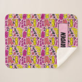 チビ（小さくかわいく書いた感じ）漫画フレーズとロゴパターン シェルパブランケット (正面(横))