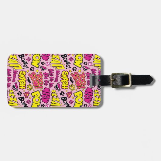 チビ（小さくかわいく書いた感じ）漫画フレーズとロゴパターン ラゲッジタグ (正面横)