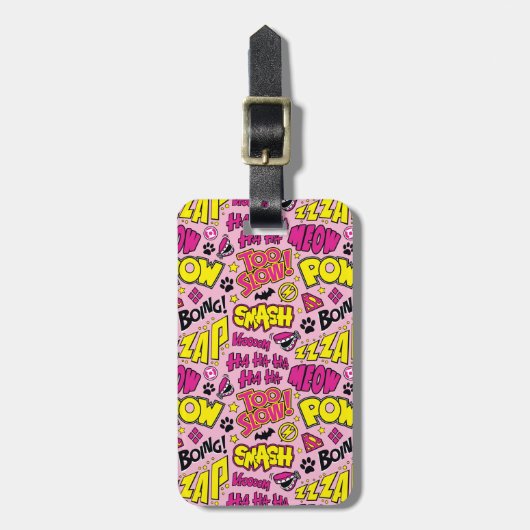 チビ(小さくかわいく書いた感じ)漫画フレーズとロゴパターン ラゲッジタグ (正面縦)