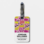 チビ(小さくかわいく書いた感じ)漫画フレーズとロゴパターン ラゲッジタグ (裏面縦)