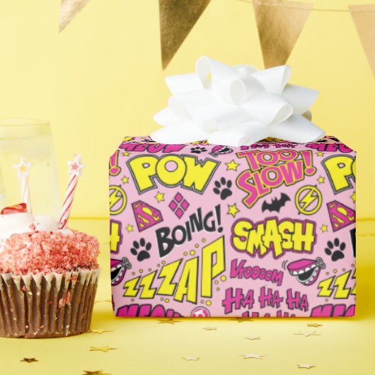 チビ(小さくかわいく書いた感じ)漫画フレーズとロゴパターン ラッピングペーパー (誕生日パーティー)