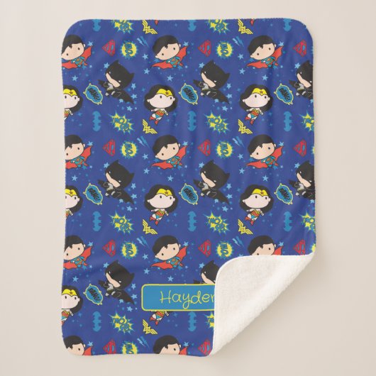 チビ(小さくかわいく書いた感じ)疑問に思女すごい男バットマン柄 シェルパブランケット (正面)