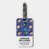 チビ（小さくかわいく書いた感じ）疑問に思女すごい男バットマン柄 ラゲッジタグ (裏面縦)