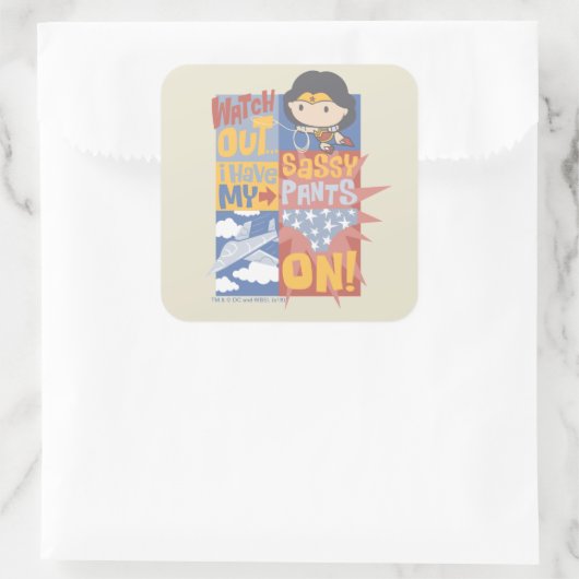 チビ（小さくかわいく書いた感じ）疑問に思女性 | Sassyパンツをはいてる！ スクエアシール (バッグ)