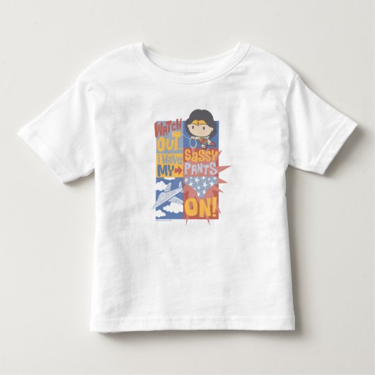 チビ(小さくかわいく書いた感じ)疑問に思女性 | Sassyパンツをはいてる! トドラーTシャツ (正面)