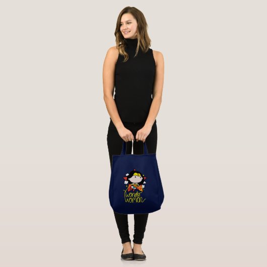 チビ(小さくかわいく書いた感じ)疑問に思投げ飛んでいる縄付き女性 トートバッグ (正面(モデル))