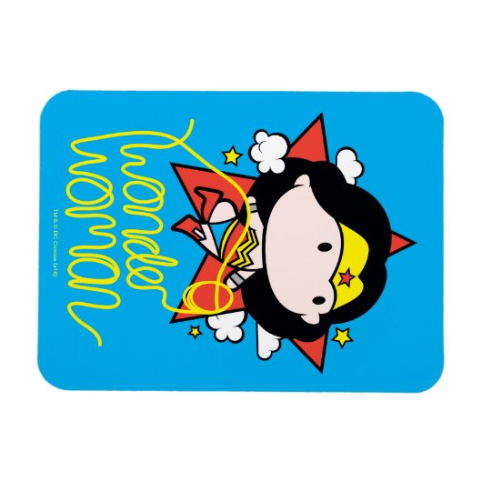 チビ（小さくかわいく書いた感じ）疑問に思投げ飛んでいる縄付き女性 マグネット (横)