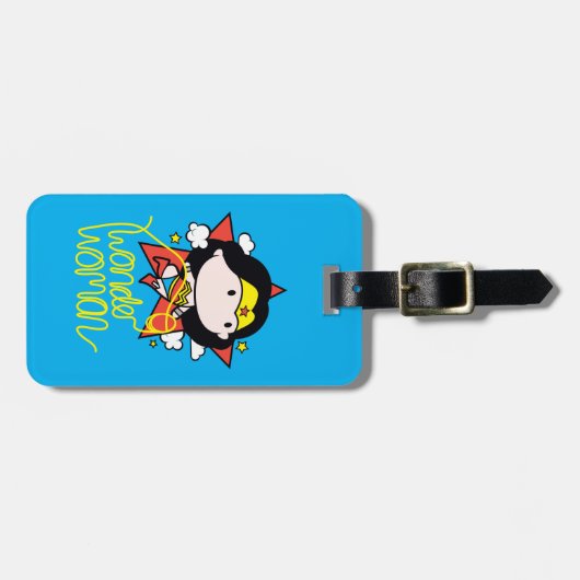 チビ(小さくかわいく書いた感じ)疑問に思投げ飛んでいる縄付き女性 ラゲッジタグ (正面横)