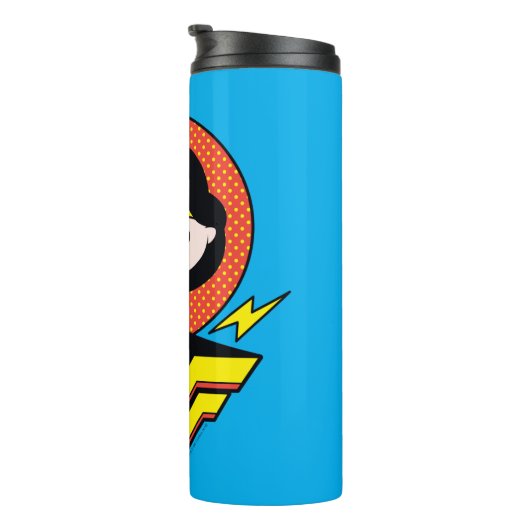 チビ(小さくかわいく書いた感じ)疑問に思水玉模様とロゴ付き女性 タンブラー (回転右)