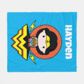 チビ(小さくかわいく書いた感じ)疑問に思水玉模様とロゴ付き女性 フリースブランケット (正面(横))