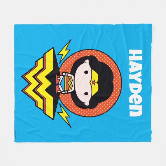 チビ（小さくかわいく書いた感じ）疑問に思水玉模様とロゴ付き女性 フリースブランケット (正面(横))