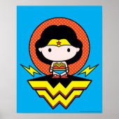 チビ（小さくかわいく書いた感じ）疑問に思水玉模様とロゴ付き女性 ポスター (正面)