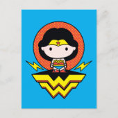 チビ(小さくかわいく書いた感じ)疑問に思水玉模様とロゴ付き女性 ポストカード (正面)